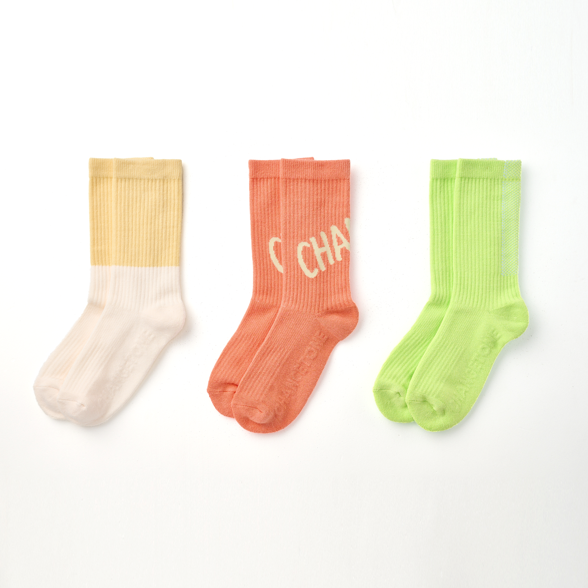 Lucky Loser 運動中筒襪三雙入〈亮黃〉