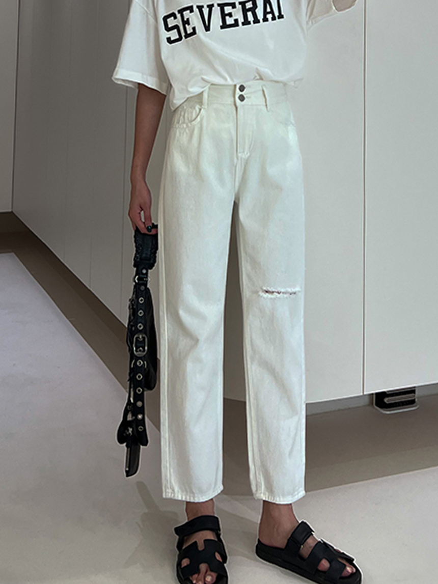 雙釦割破牛仔直筒褲*2色