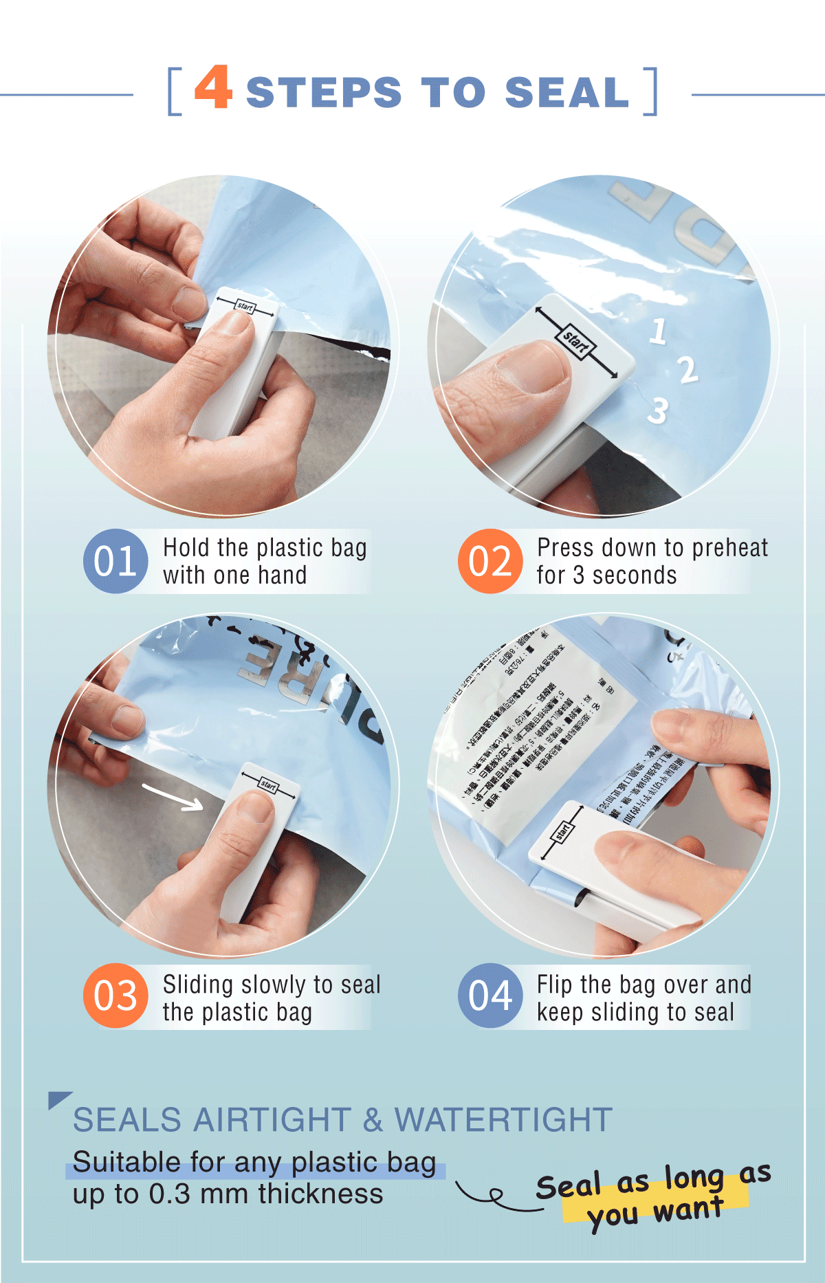 4 steps to use DR. SAVE ECO Mini Sealing machine