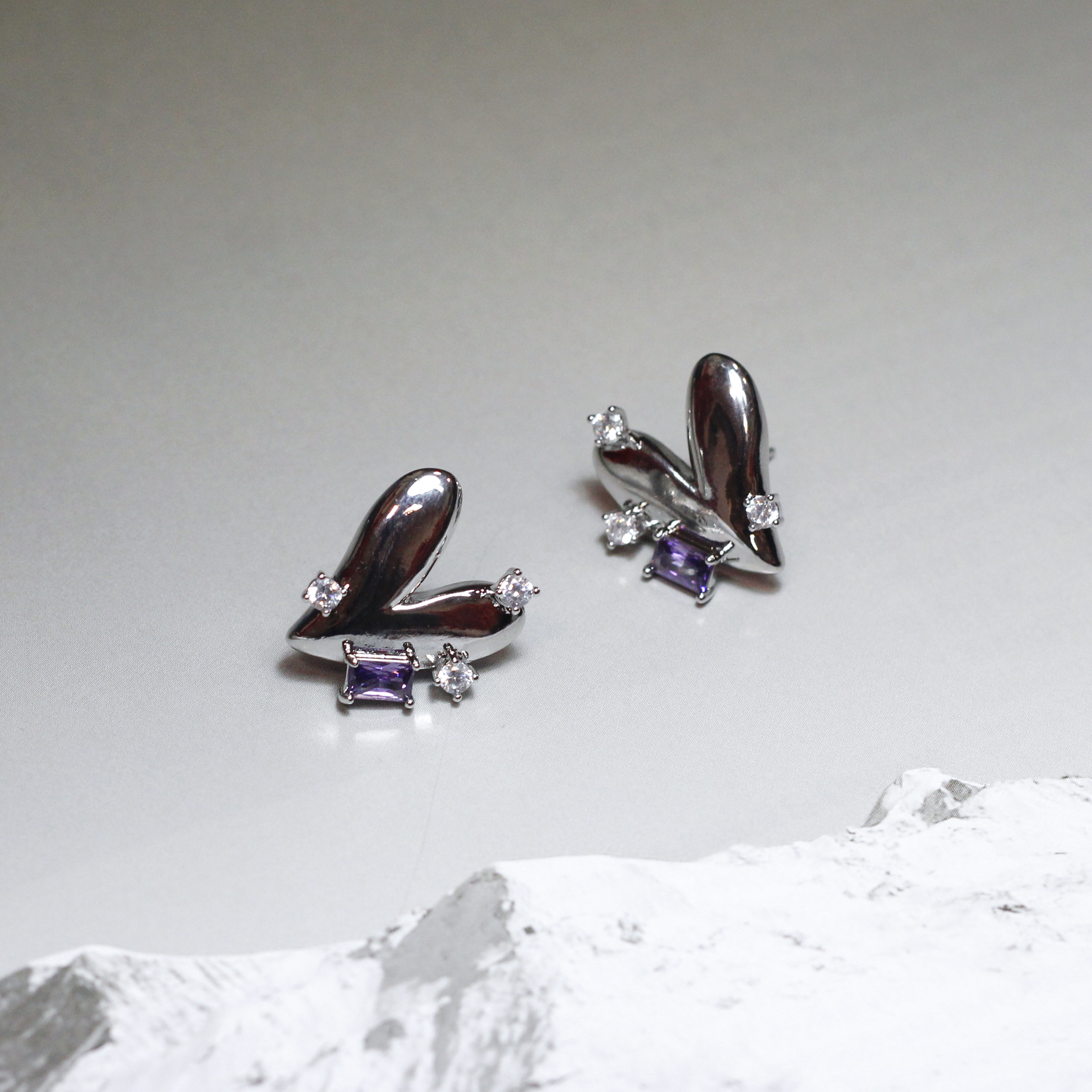 紫鑽光銀心耳環｜925銀針