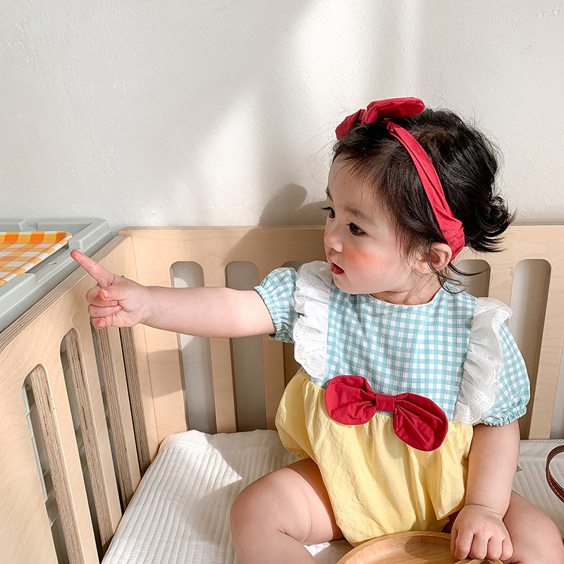 korea 格子公主包屁衣