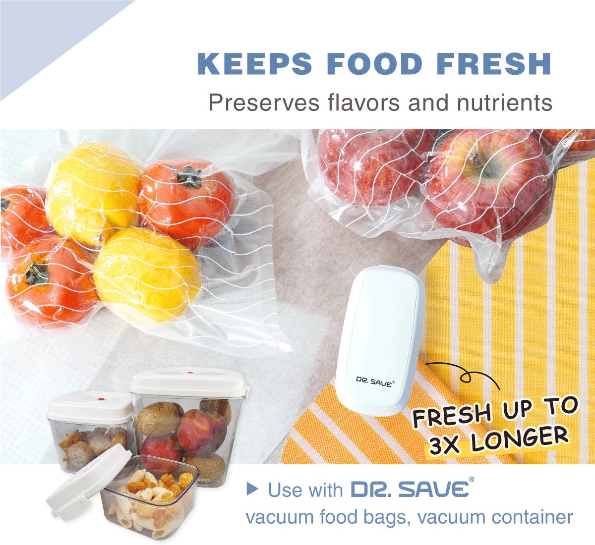 DR. SAVE Mini Vacuum Pump helps to keep food fresh