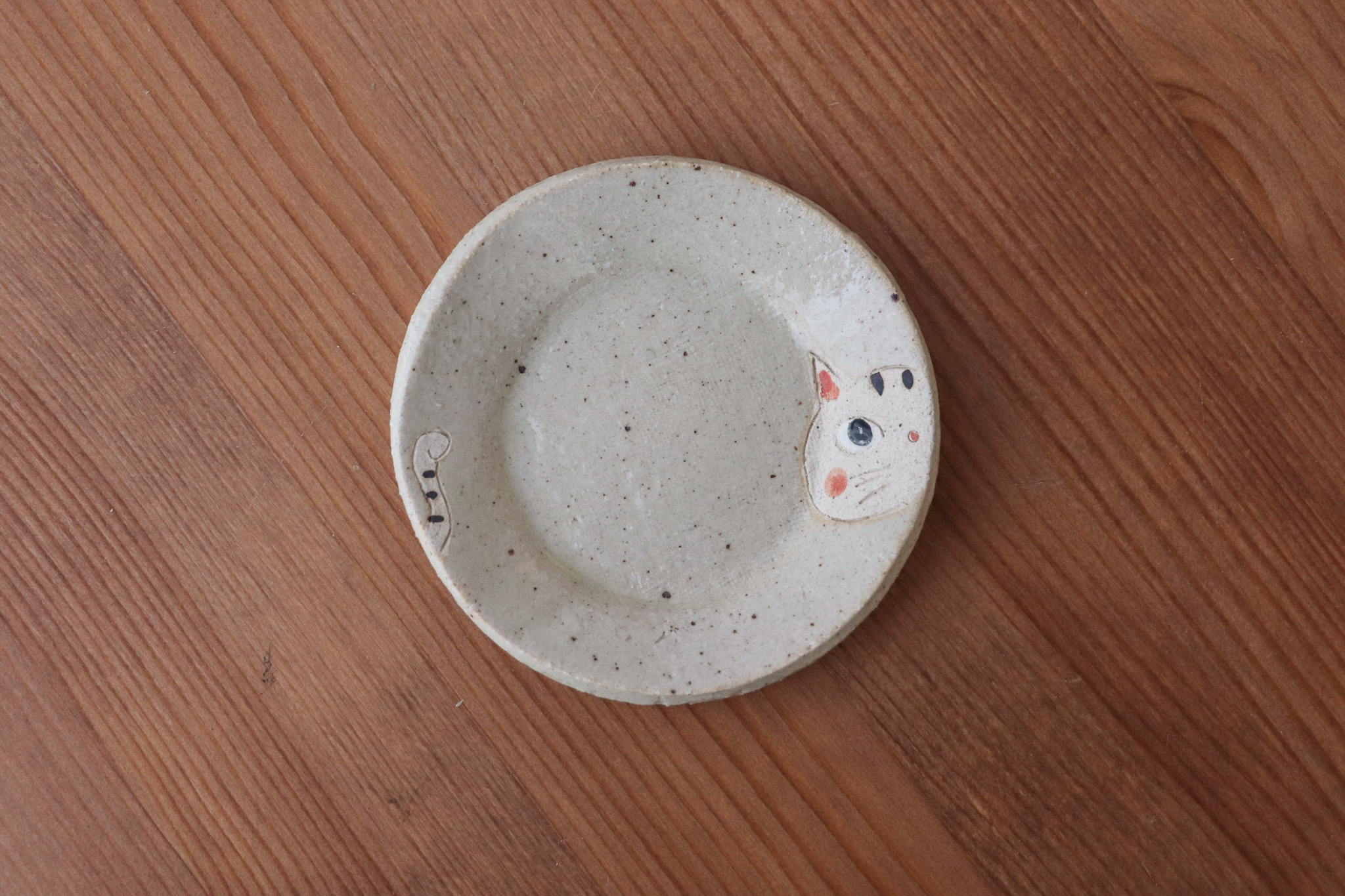 日本 作舍窯 手作 粗陶 貓咪 豆皿