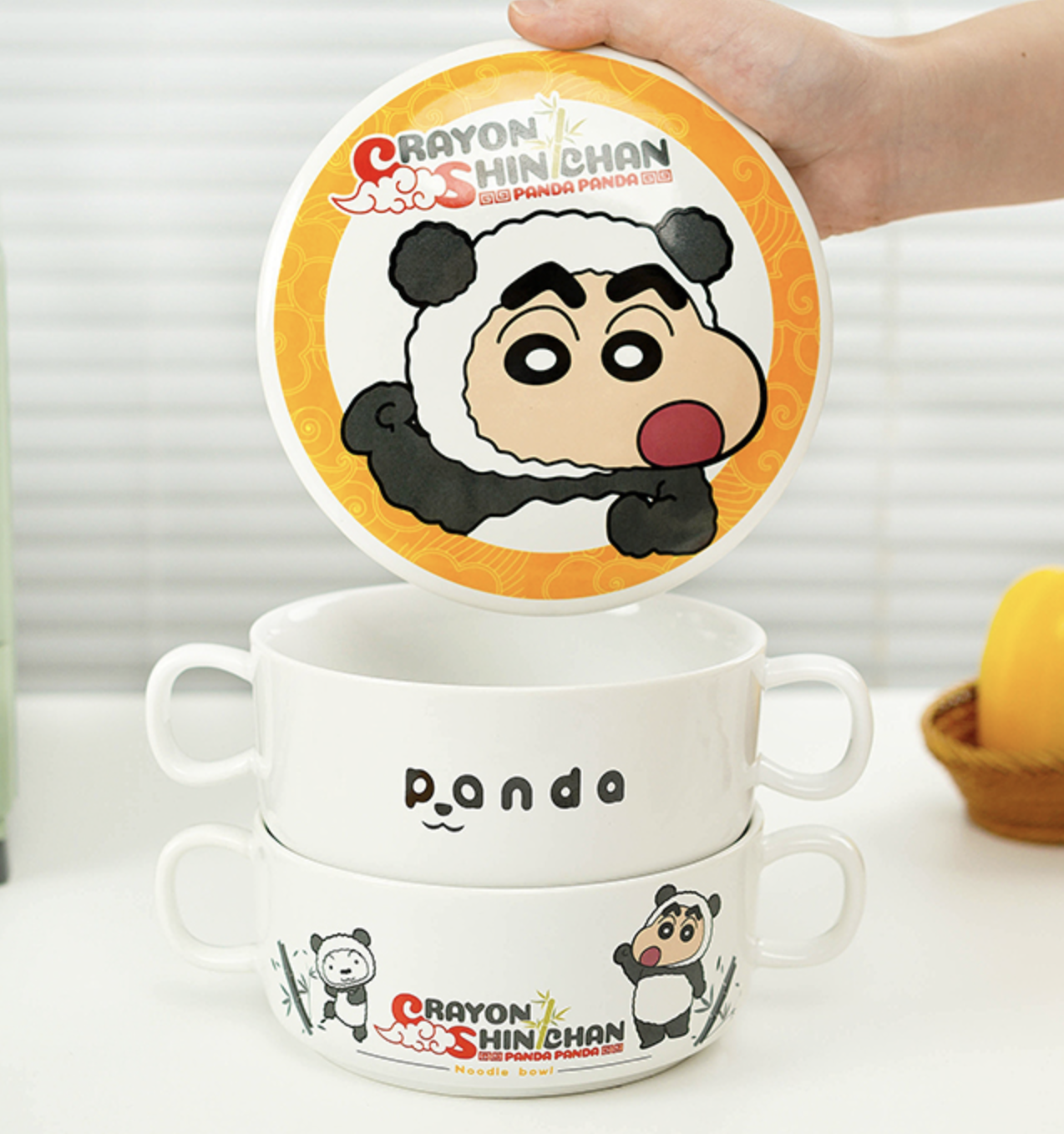 （現貨）蠟筆小新日式帶蓋泡麵碗