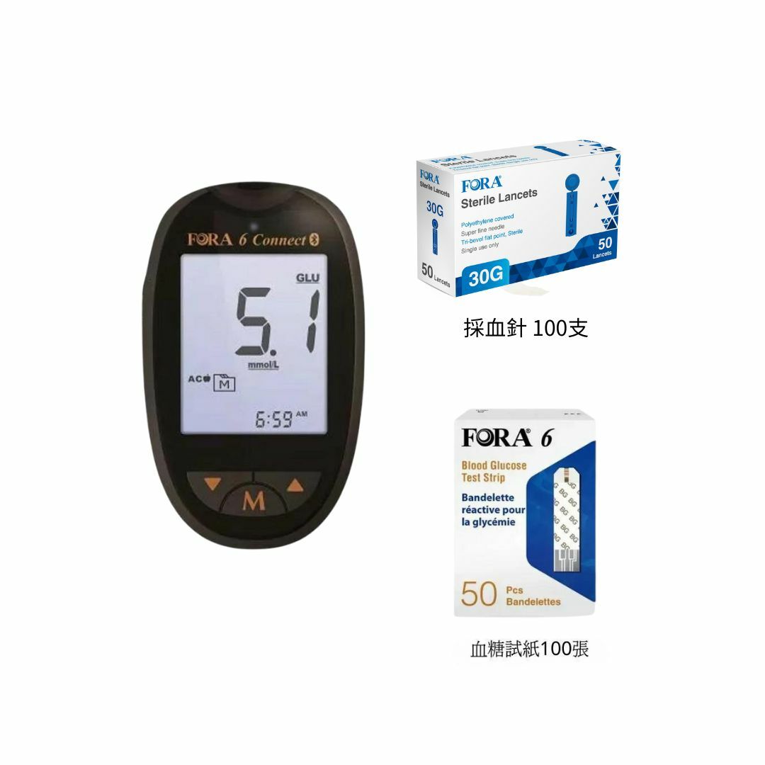 Fora 福爾 - 6合1 多功能藍牙血糖機套裝 (連血糖試紙100張 + Glucosure刺針100支)