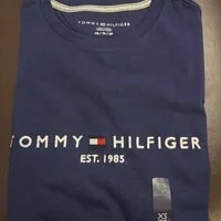 [S] TOMMY HILFIGER MEN'S LETTERING LOGO EMBROIDERY LOGO SHORT SLEEVE T-SHIRT,NAVY, 78J6318-410 (STH217)