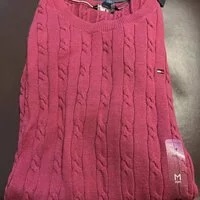 [S] TOMMY HILFIGER WOMENS ROUND NECK CABLE KNIT SWEATER,WARM PINK , 76J3472-600 (STH231)
