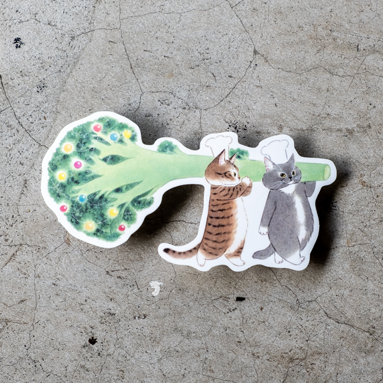 補補貓‧大衛煮愛｜防水貼紙L｜花椰菜聖誕樹