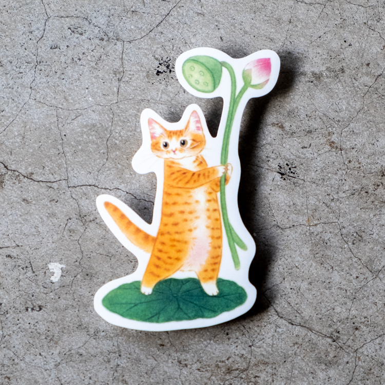 補補貓‧大衛煮愛｜防水貼紙M｜小荷花橘貓