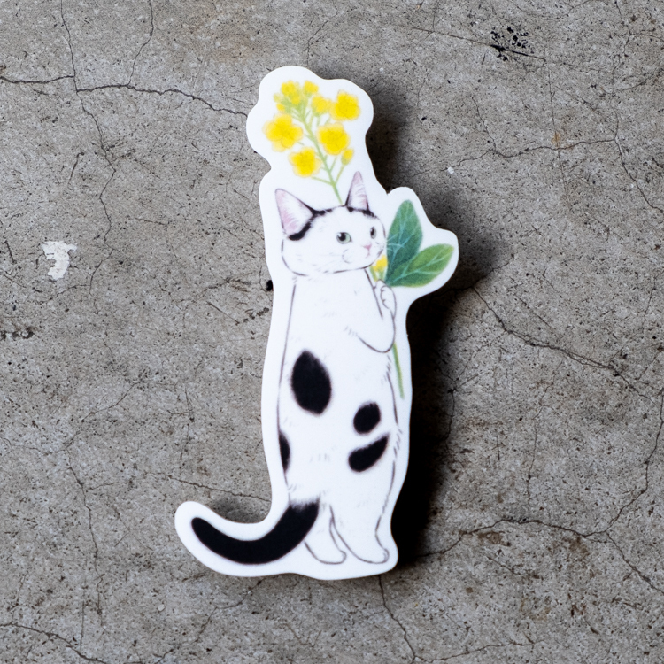 補補貓‧大衛煮愛｜防水貼紙M｜油菜花黑白貓