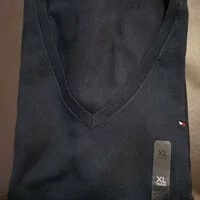 [S] TOMMY HILFIGER SOLID V-NECK SWEATER,NAVY, 76J3283-410 [FINAL SALE] (STH250)