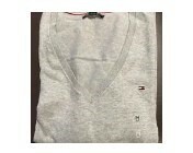 [S] TOMMY HILFIGER SOLID V-NECK SWEATER,GRAY HEATHER, 76J3283-030 (STH253)