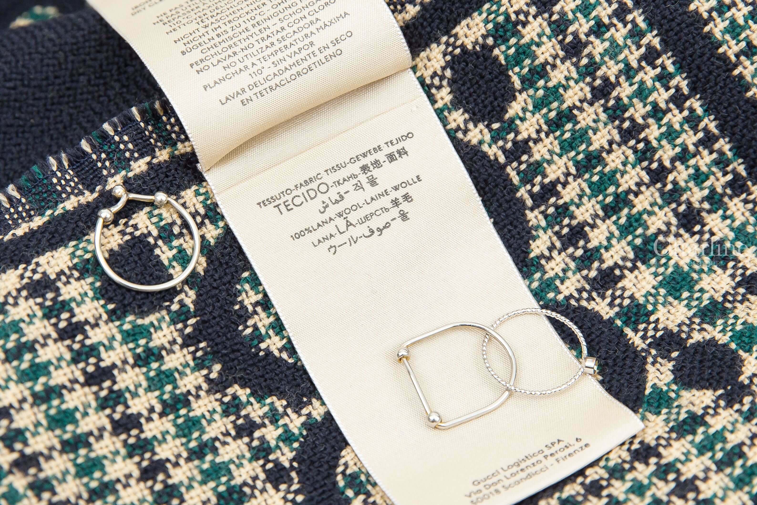 Gucci Check GG Wool Scarf 黑/綠格紋拼色GG Logo羊毛流蘇圍巾-Charline Boutique 精品代購