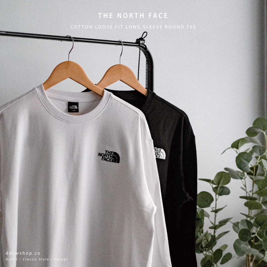 The North Face Long Sleeve 薄長袖彈性寬鬆版型刺繡Logo 黑色白色