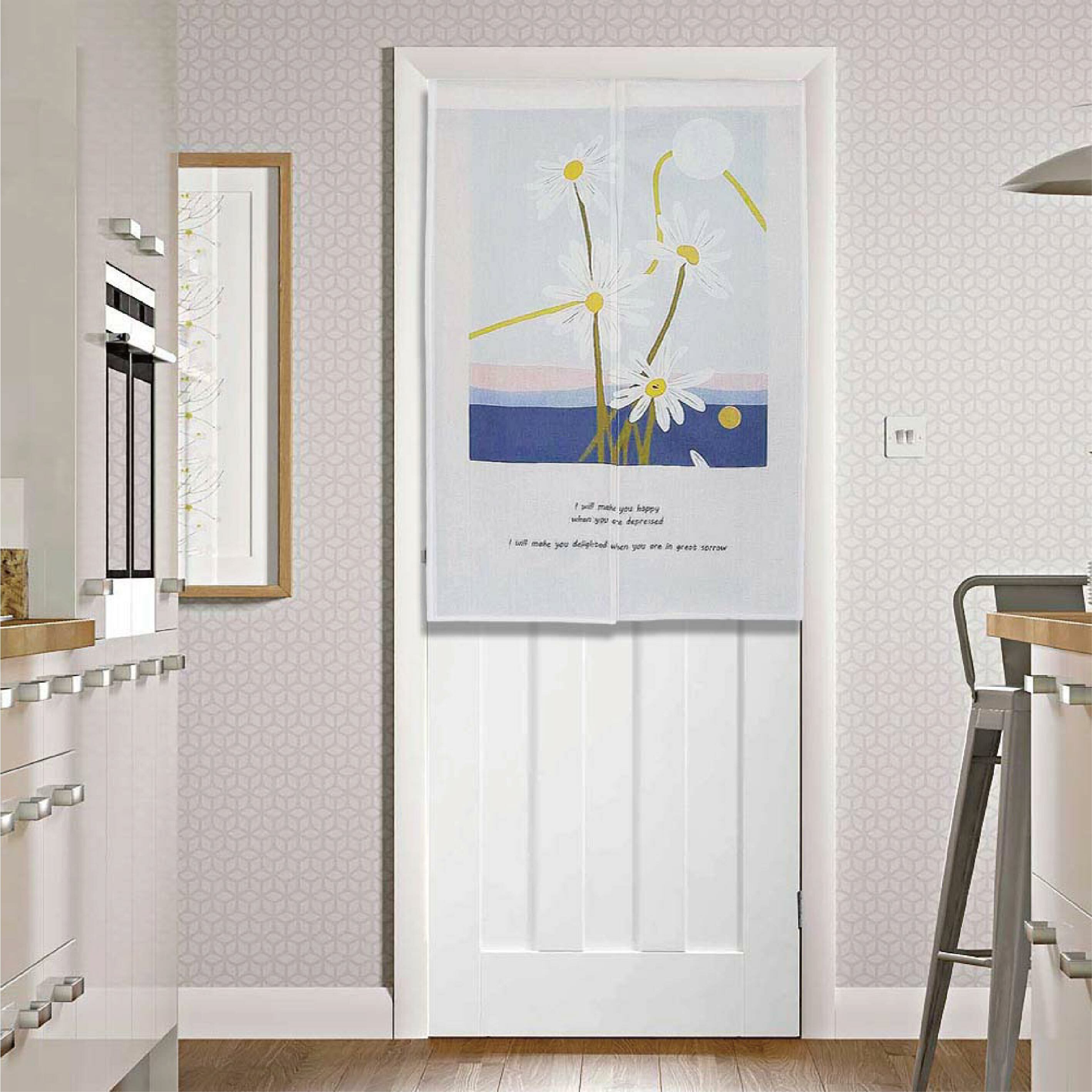 厚白棉麻風尚門簾D44淡雅花徑(120cm)