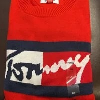 [S] TOMMY HILFIGER MEN'S FLAG LOGO ROUND NECK LONG SLEEVE KNIT,RED, 78J6895-600 (STH259)