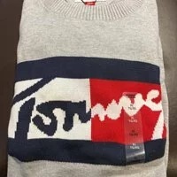 [S] TOMMY HILFIGER MEN'S FLAG LOGO ROUND NECK LONG SLEEVE KNIT,GREY, 78J6895-050 (STH260)