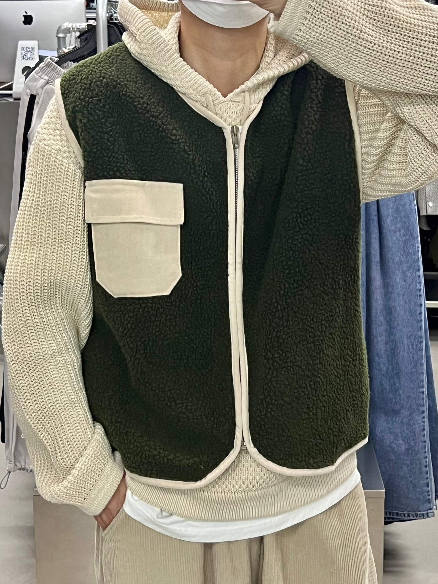 毛毛拉鍊背心 V820