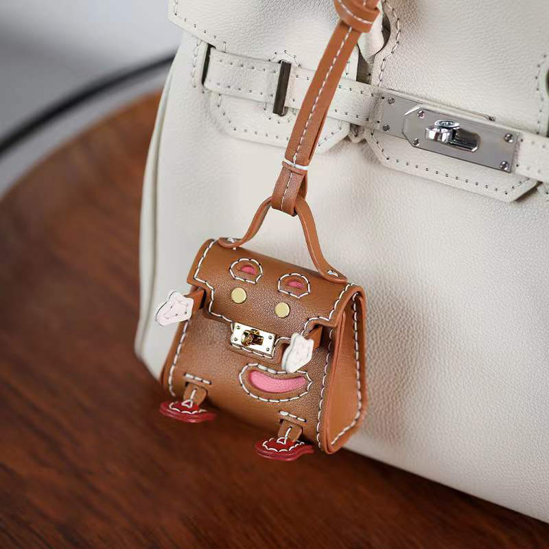 DIY編織mini笑臉包掛飾件真牛皮