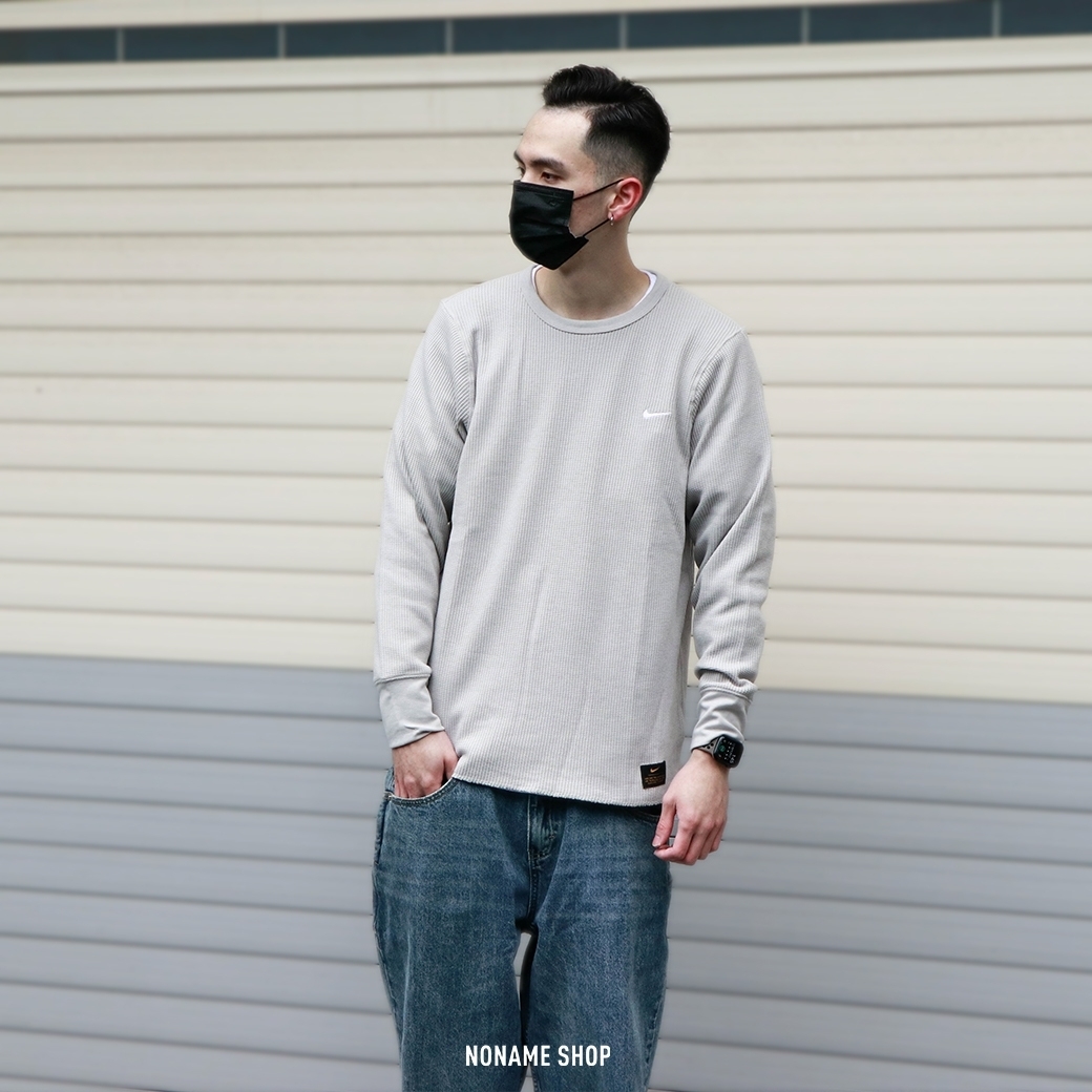 NIKE NSW SWOOSH 小勾 重磅 華夫格 長T 灰色 (男款)