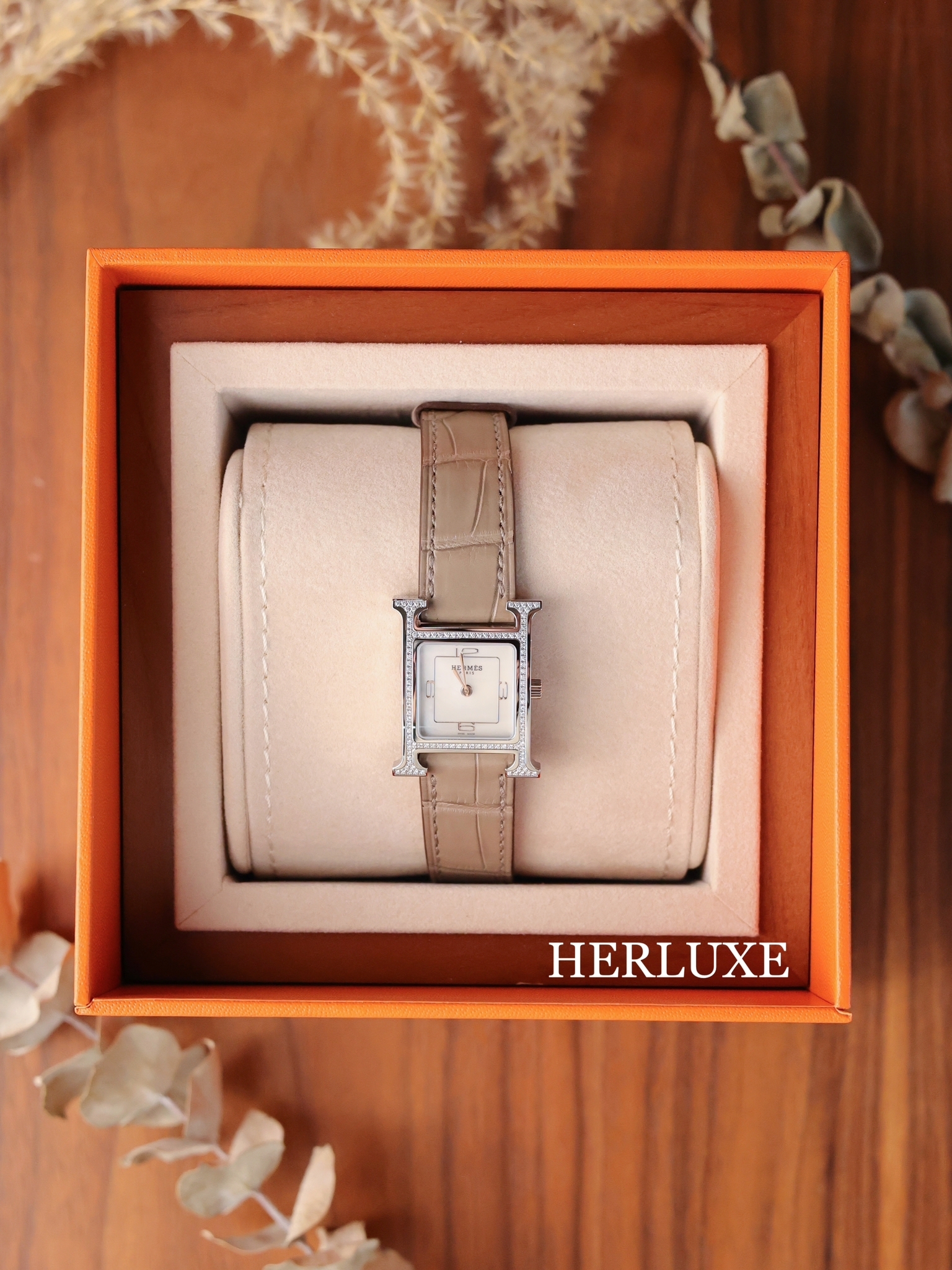 Heure H 25mm diamond 18 etoupe alligator matt petit modèle