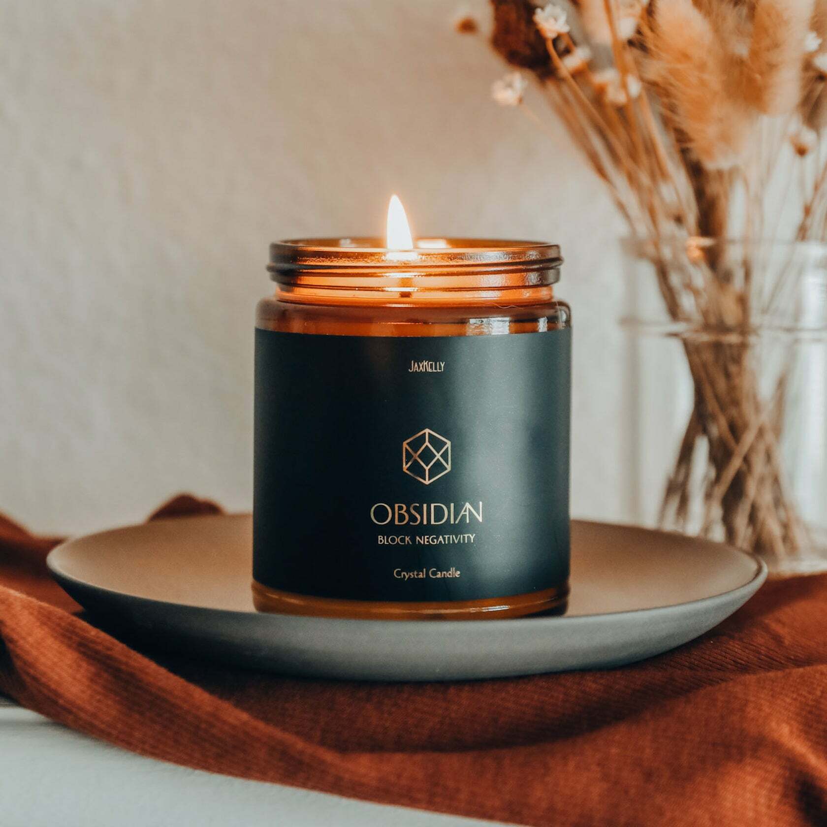 Blcok Negativity 黑曜石 (雪松檀香、椰子) 琥珀限量款 香氛蠟燭 - JaxKelly