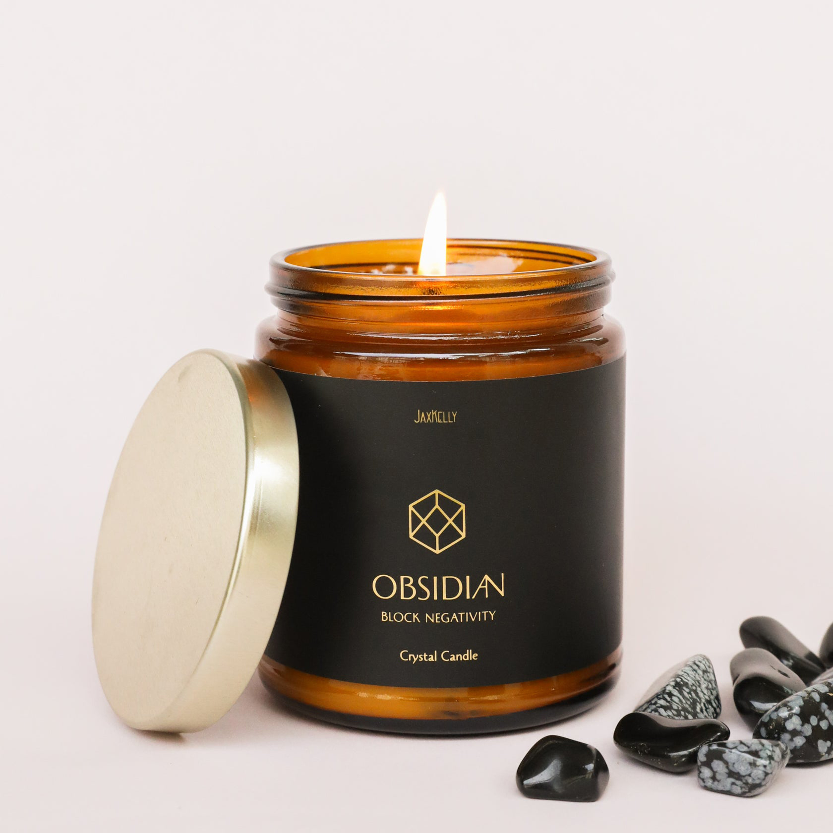 Blcok Negativity 黑曜石 (雪松檀香、椰子) 琥珀限量款 香氛蠟燭 - JaxKelly