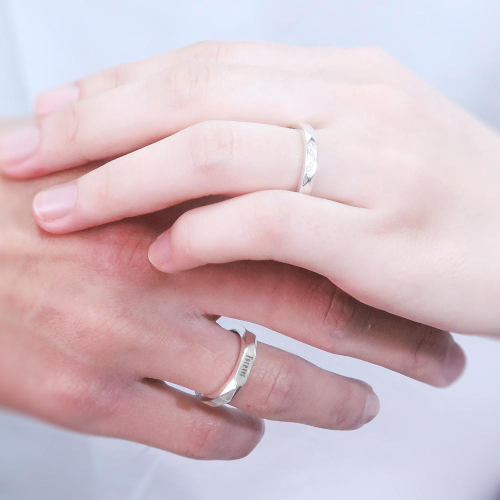 永恆時光 鑲鑽版 可刻字 純銀情侶對戒組 客製化情侶戒指