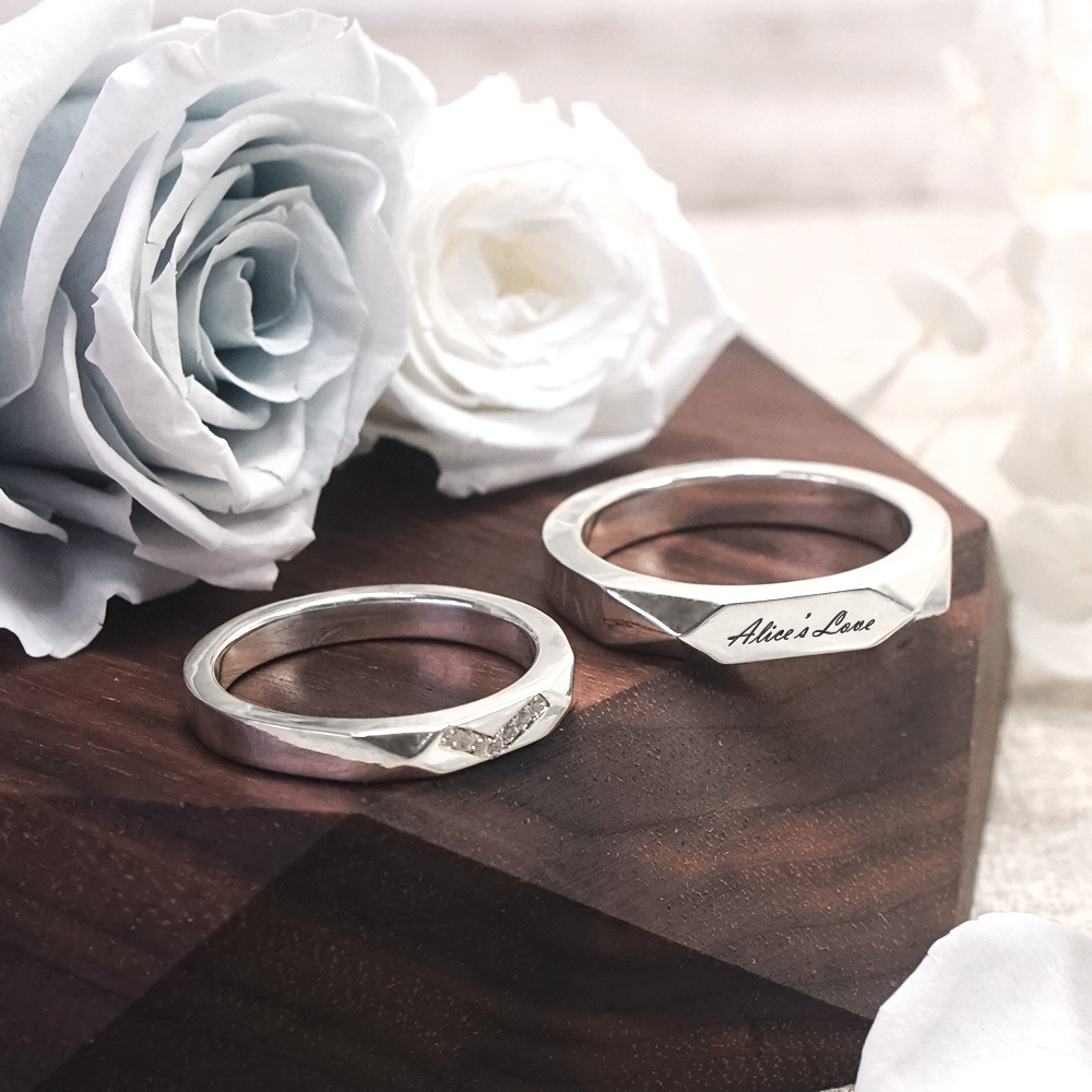 永恆時光 鑲鑽版 可刻字 純銀情侶對戒組 客製化情侶戒指
