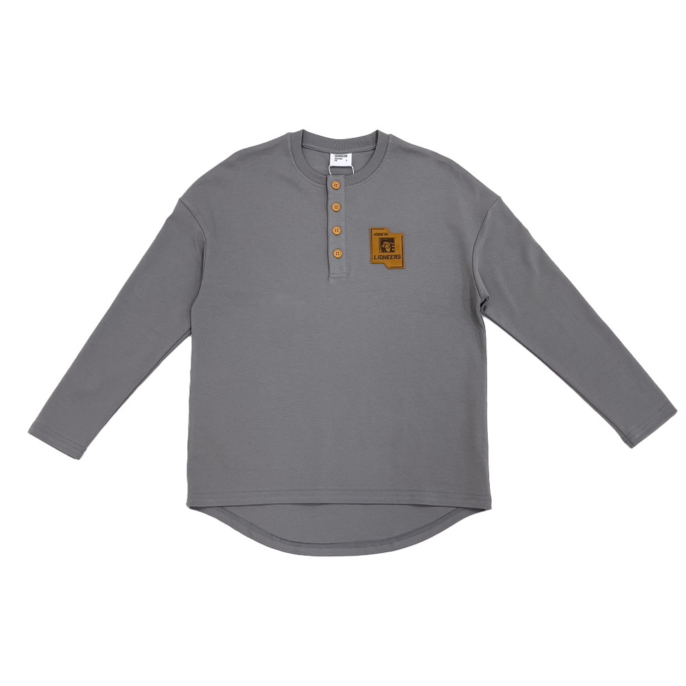 22-23 麂皮獅頭彈性針織亨利領｜灰