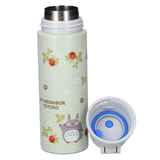 按鈕式不鏽鋼保溫瓶 龍貓 覆盆苺