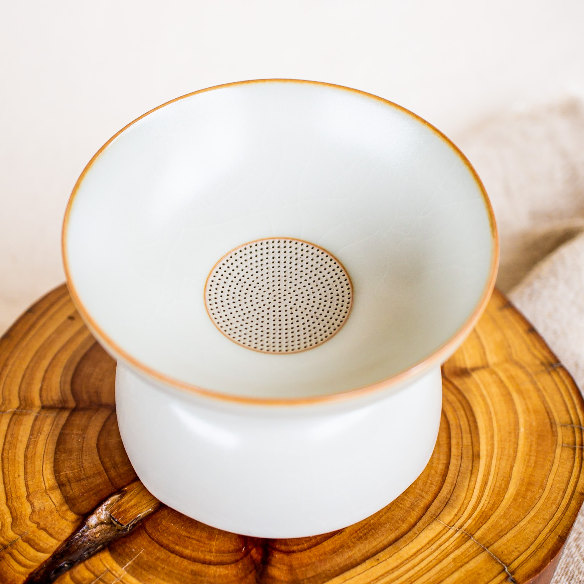 蜜黃汝窯全陶製茶漏