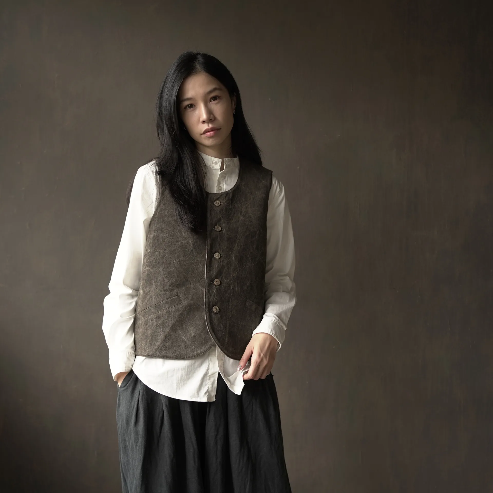 犛牛絨背心｜柿染雙面－灰色｜中國藏區