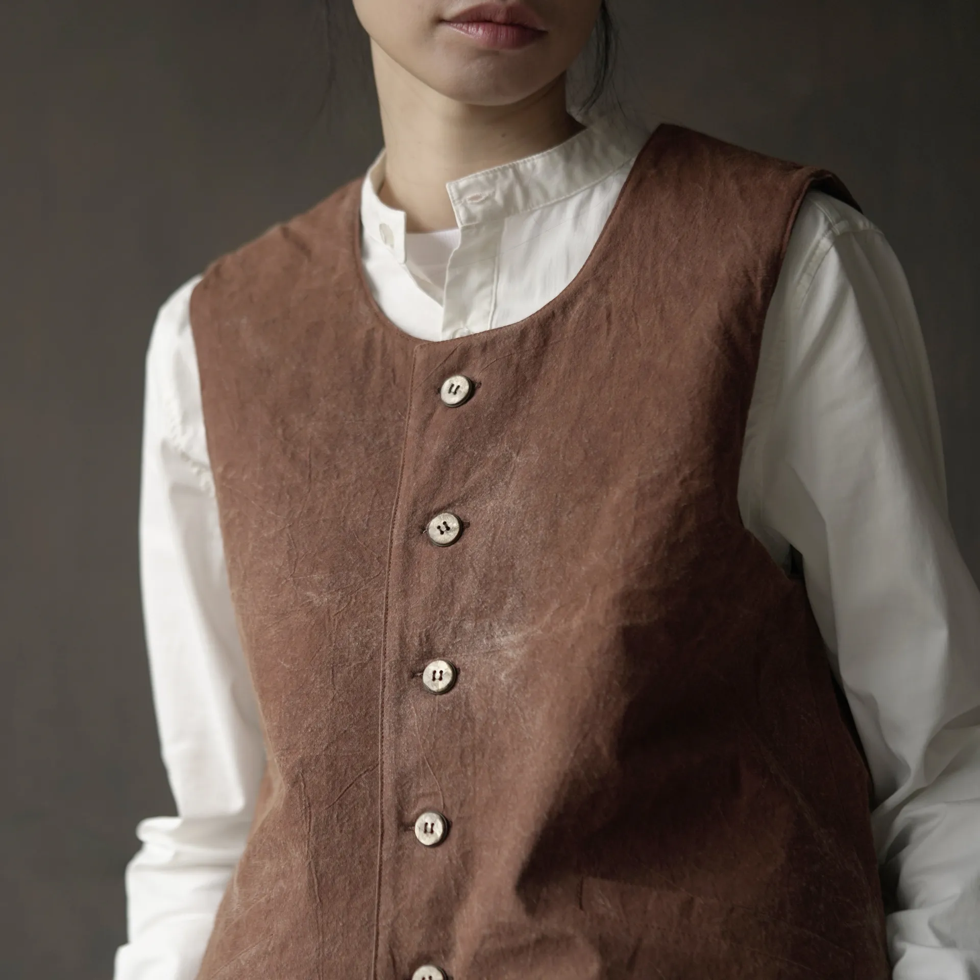 犛牛絨背心｜柿染雙面－棕色｜中國藏區