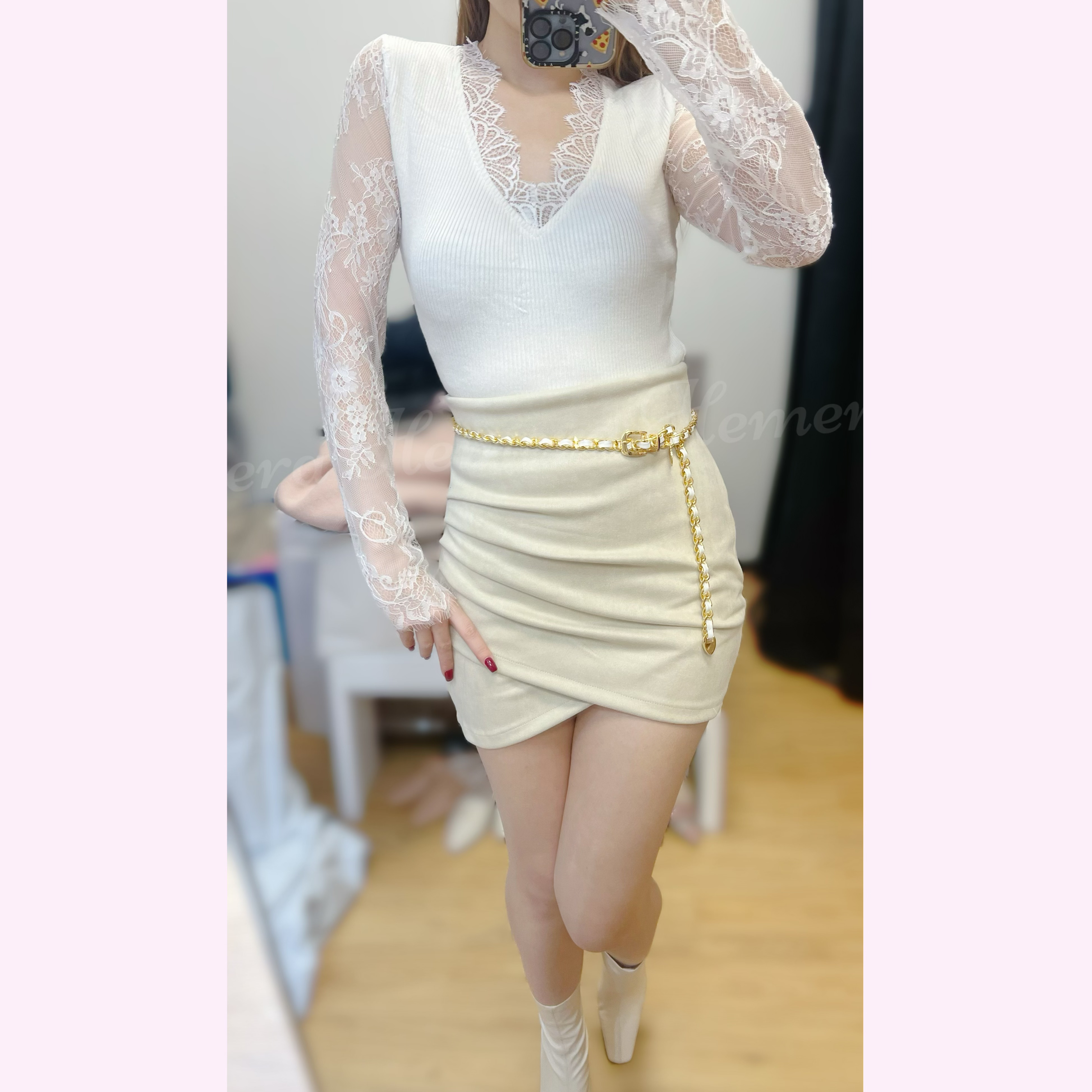 SK23W0143 性感絨面開叉裙褲