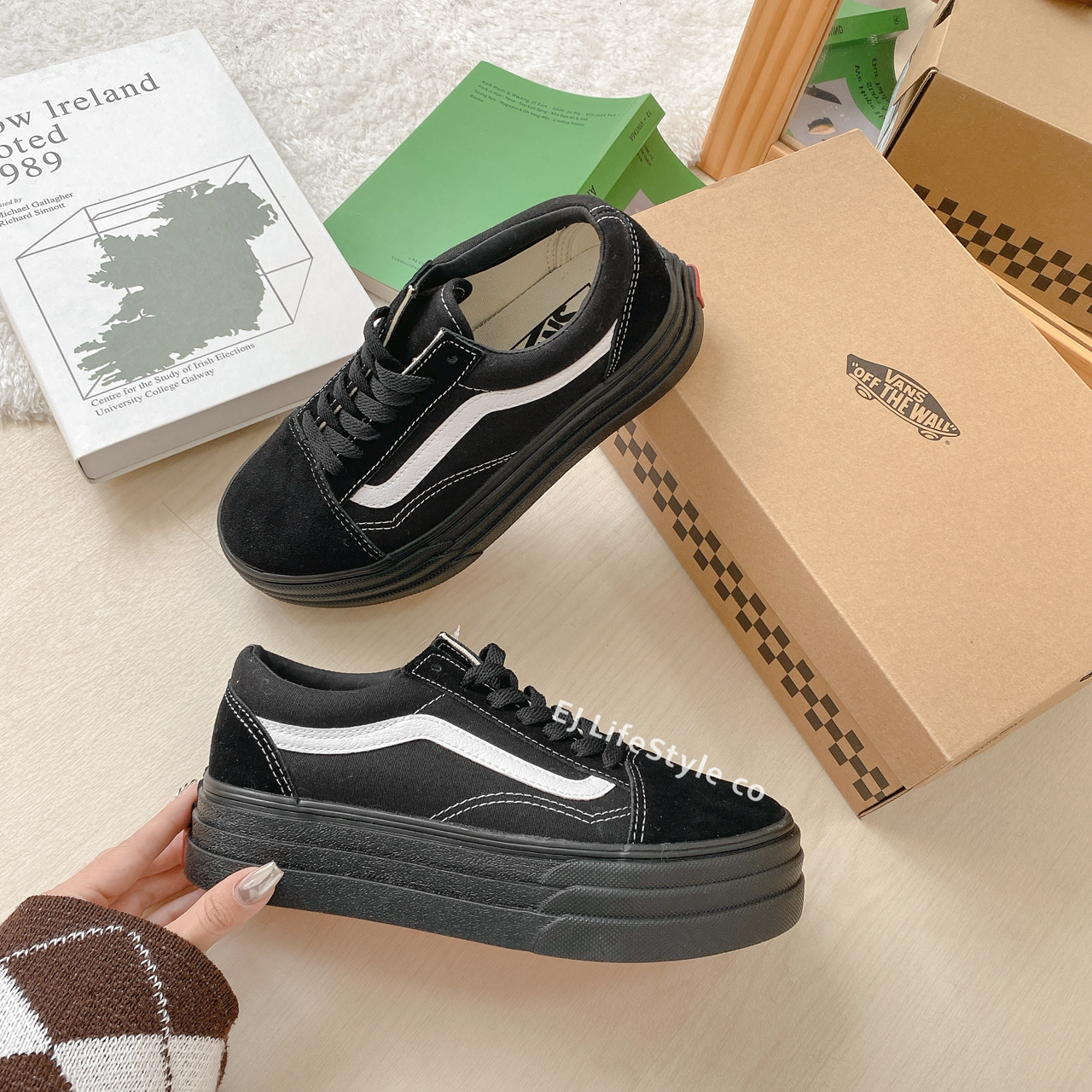 VANS OLD SKOOL 3SOLE 厚底增高鬆糕麂皮米白黑/ 現+調