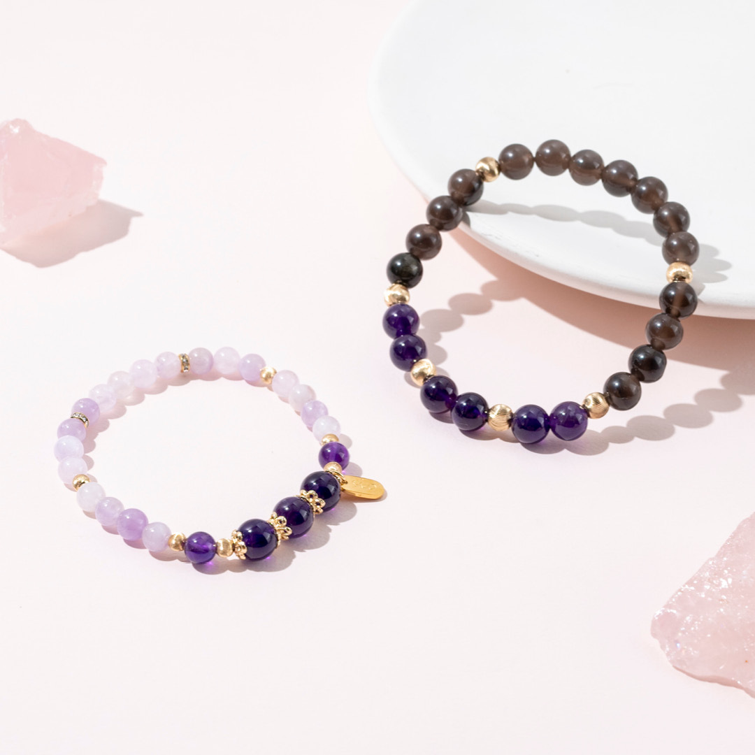 情侶對鍊【守護愛情】紫水晶黑曜石手鍊