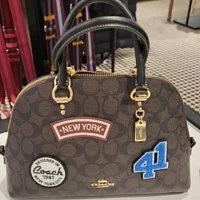 [S] COACH CE594 SKI PATCHES SIGNATURE KATY SATCHEL,IM/BROWN BLACK MULTI, 195031757440 (SCO244)