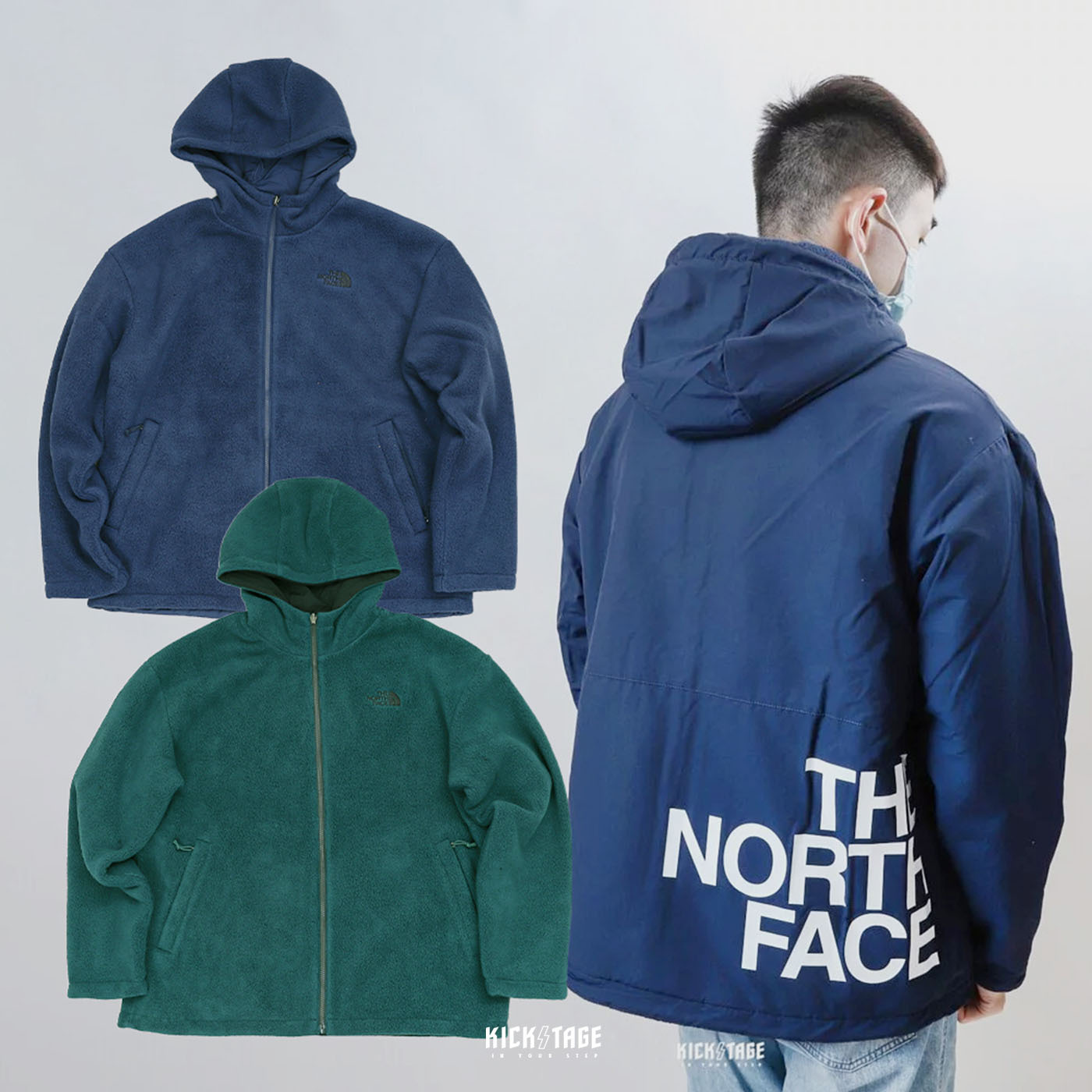 **特價商品售出不退換**男款 THE NORTH FACE M REVER FLEECE JKT 藍色 綠色 雙面穿 保暖 連帽抓絨外套【NF0A7QT7】