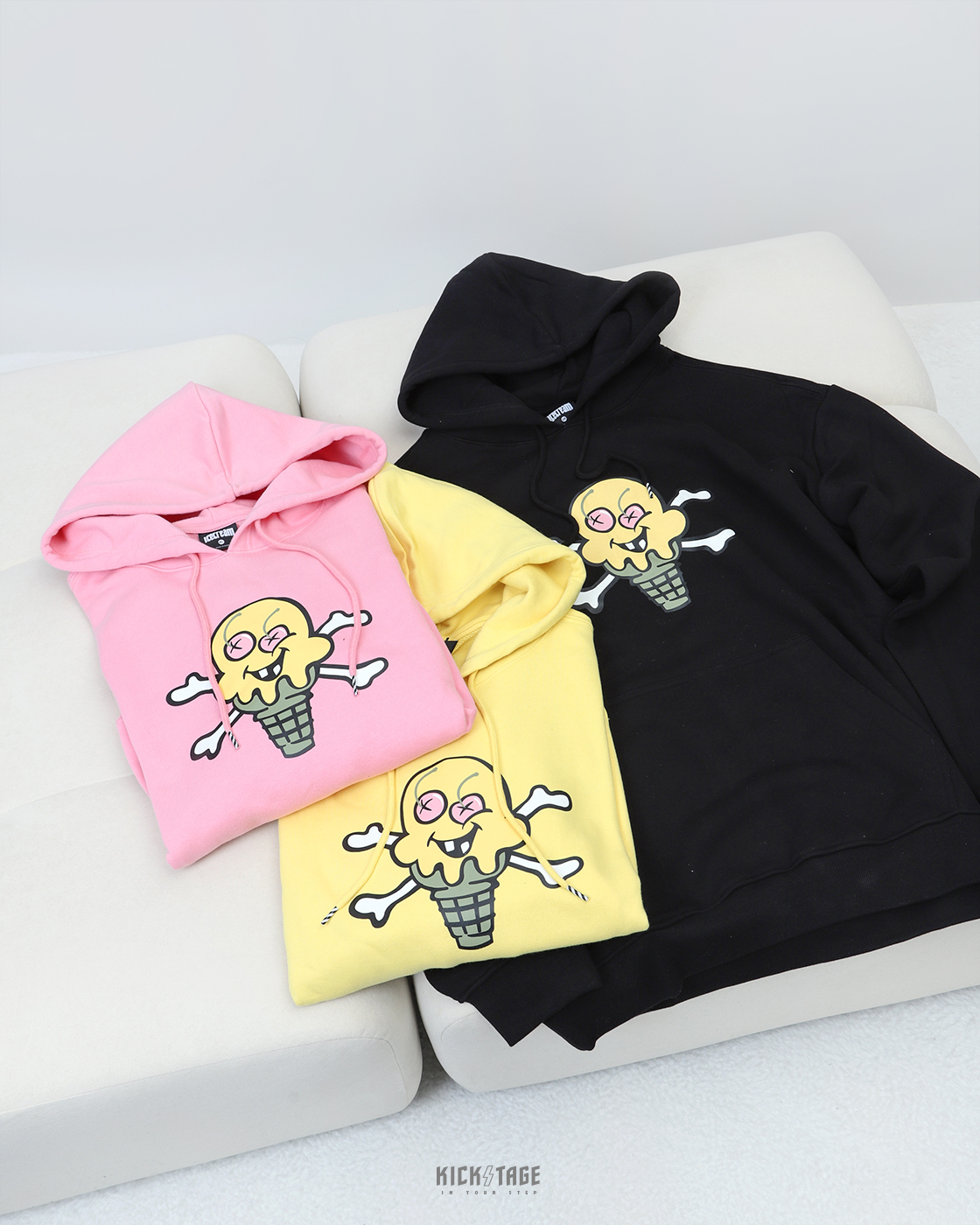 **特價商品售出不退換**ICE CREAM CONES HOODIE 黑色 粉紅 黃色 冰淇淋 骷髏 毛巾布 帽T【IC421-8307】