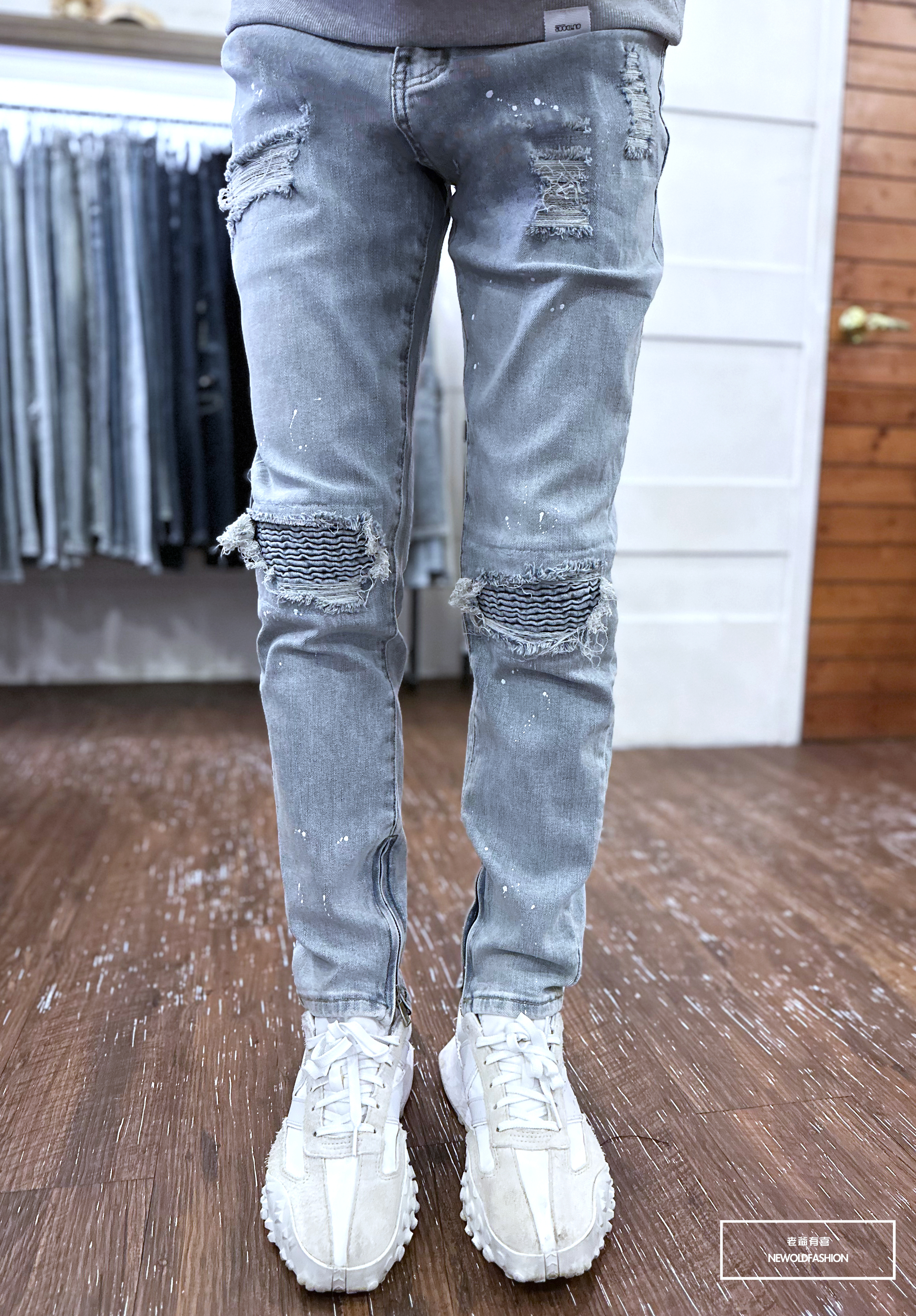 『新品上市』重磅潑墨波浪補丁側拉鍊小直筒(NOF2212221)