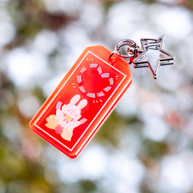 狗狗的小跳步，繪蹦砰｜長型螢光壓克力吊飾｜鈔能力兔兔