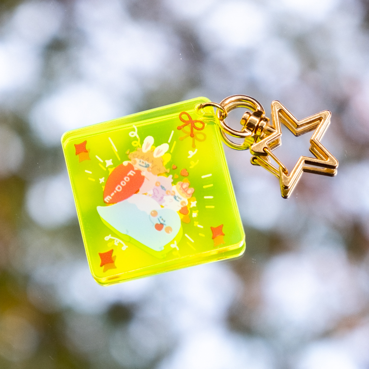 狗狗的小跳步，繪蹦砰｜方型螢光壓克力吊飾｜黃｜愛心雷龍