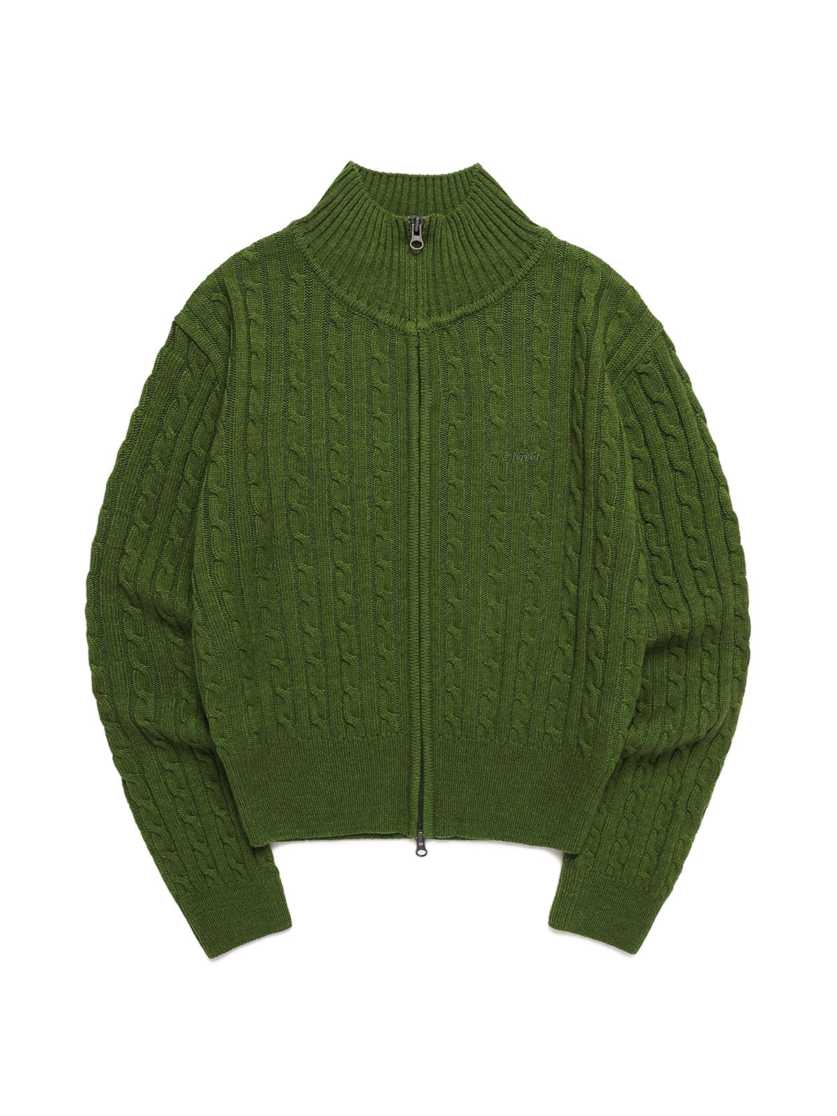 [CLOTTY] SERIF LOGO CABLE KNIT ZIP-UP[GREEN]
