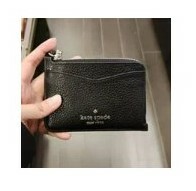 [S] KATE SPADE WLR00398 LEILA PEBBLED LEATHER SMALL CARD HOLDER WRISTLET,BLACK, 767883054796 (SKS433)