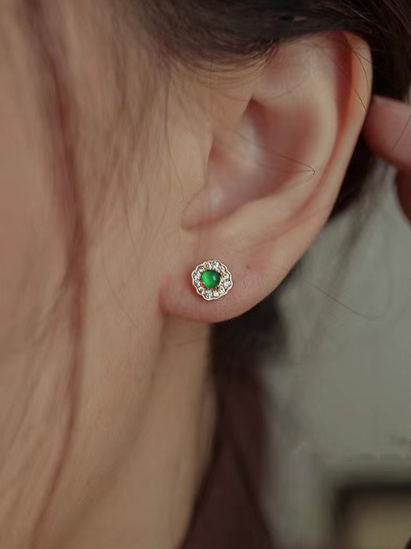 盎然｜綠玉髓銀針耳環(可改耳夾)