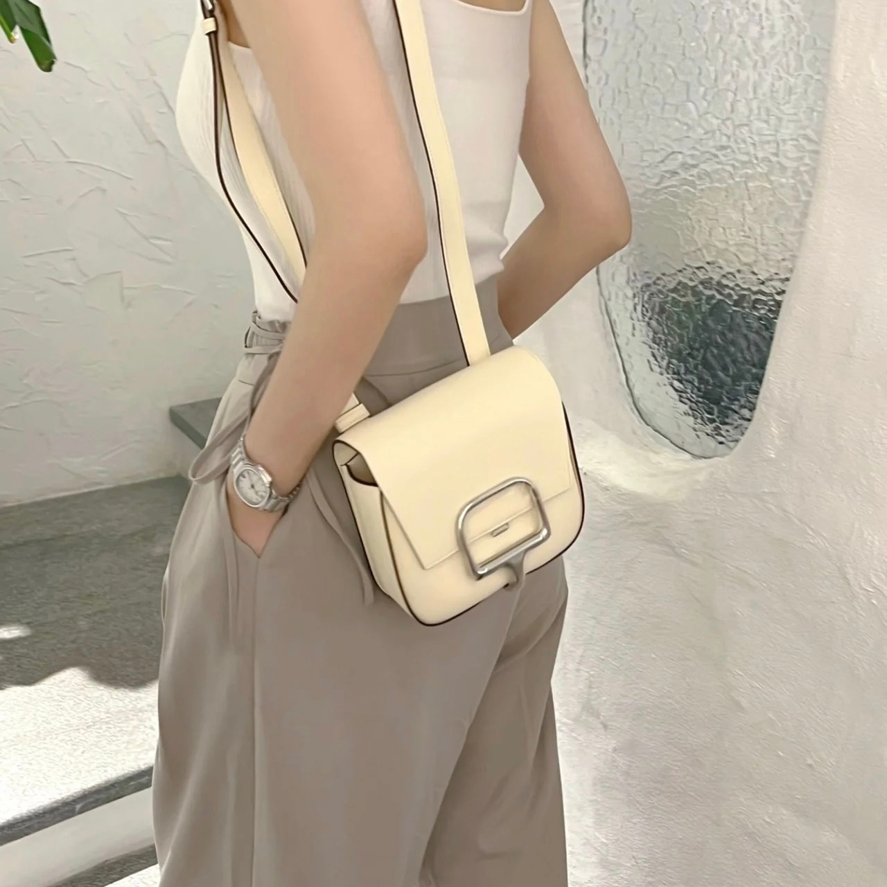 全新Hermès Della Cavalleria Mini 奶油白銀扣 NATA EPSOM皮 H082226CK #U Stamp #BRAND NEW #香榭站正品