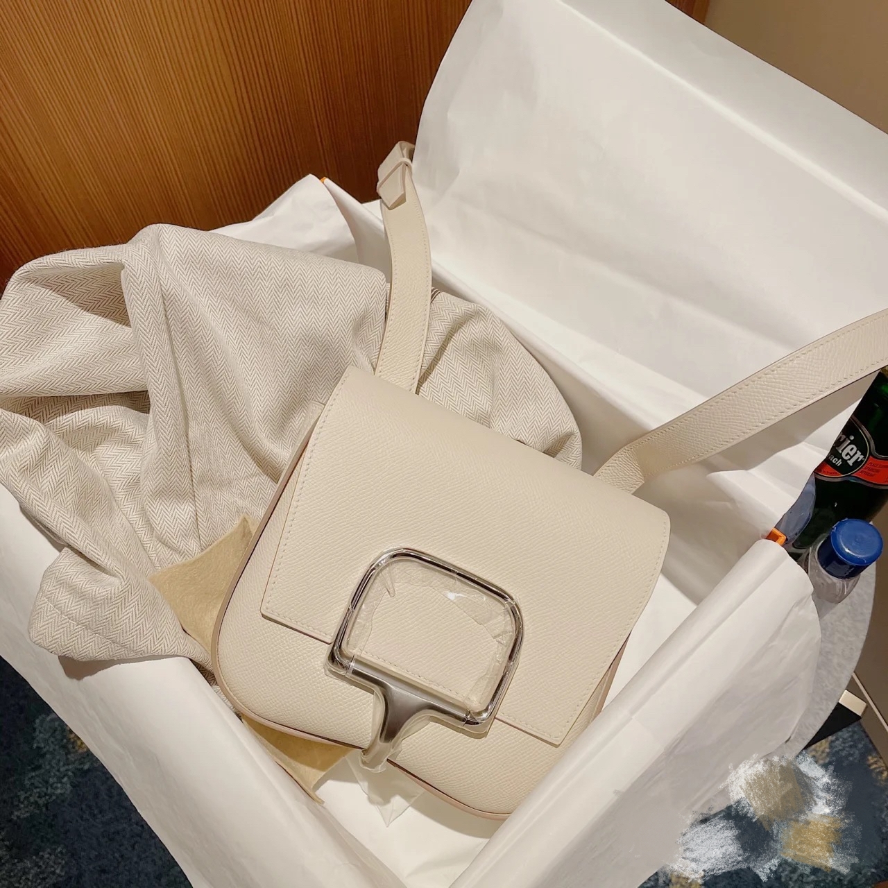 全新Hermès Della Cavalleria Mini 奶油白銀扣 NATA EPSOM皮 H082226CK #U Stamp #BRAND NEW #香榭站正品