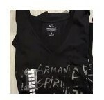 [S] ARMANI EXCHANGE PRINT LOGO V-NECK T-SHIRT,BLACK, 6LYT45YJ8QZ-1200 (SAX85)