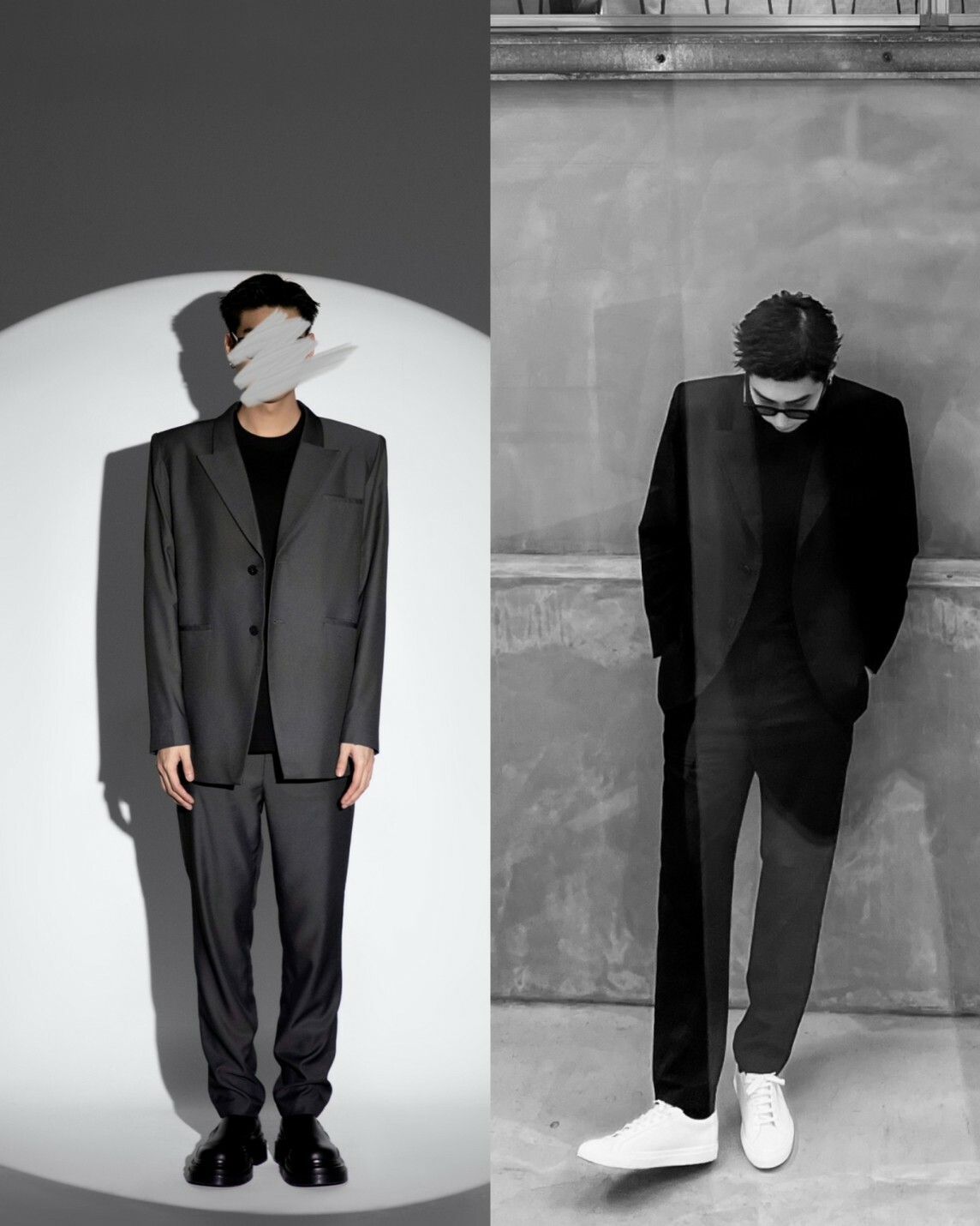 RE VER'S 質感穿搭 劍領 墊肩 修身西裝外套 - SILVER 銀灰 / BLACK 黑